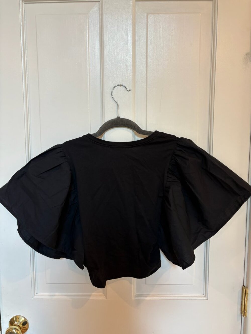 Zara Ruched Front Voluminous Ruffle-Sleeve Crop Top, Size - Picture 4 of 6